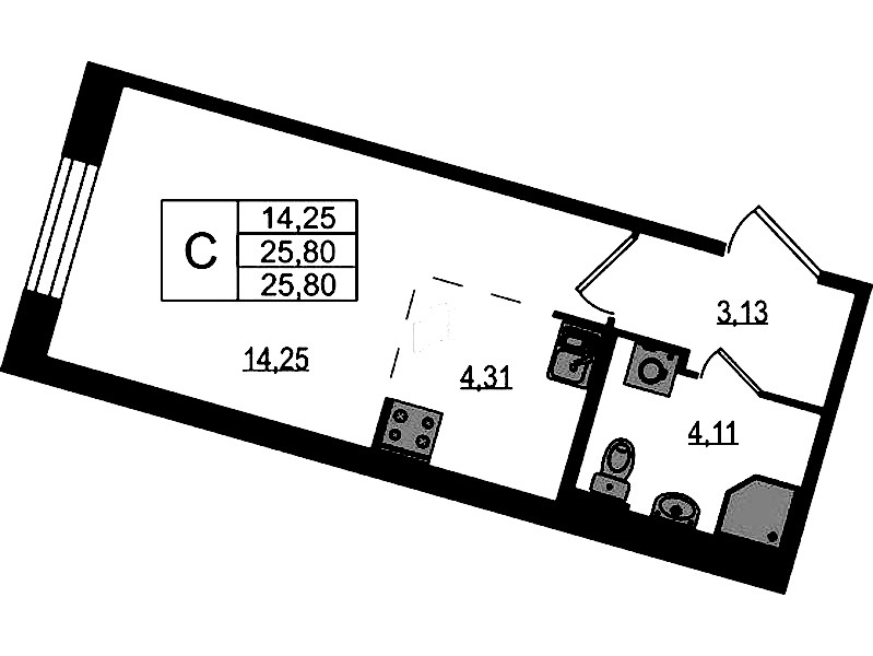 Квартира студия 25.8 м², 1/8 эт., ЖК «Курортный квартал»